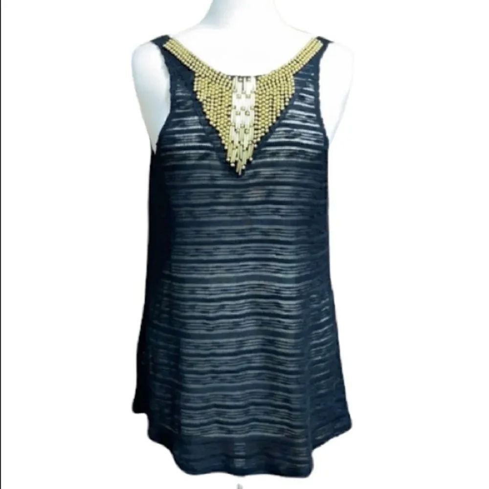 Maurices Sleeveless Black Sheer Gold Beaded Tunic